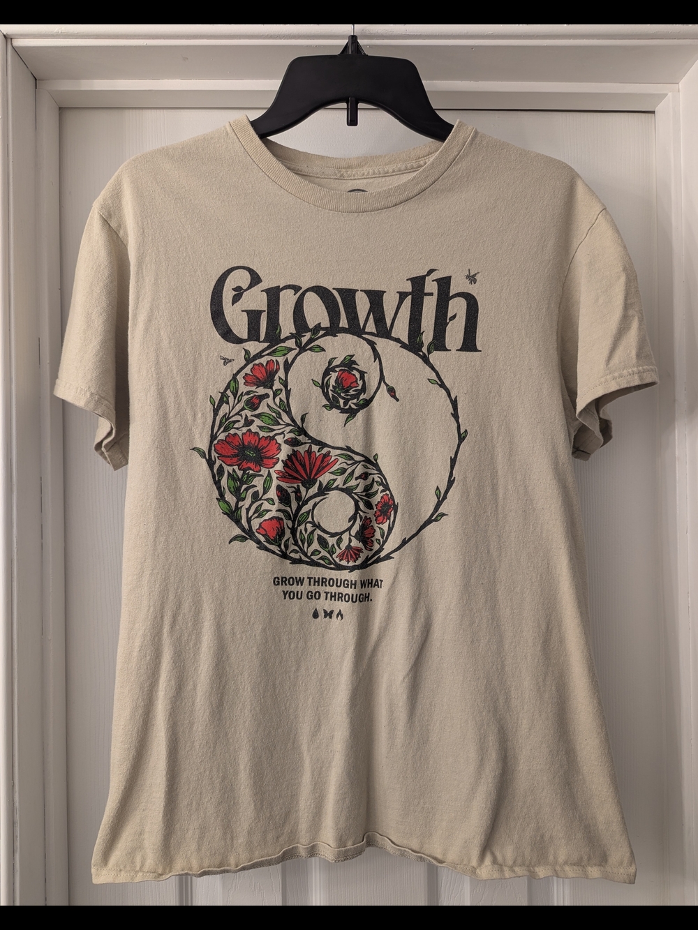 Growth Floral Yin-Yang Short Sleeve Tee - Beige